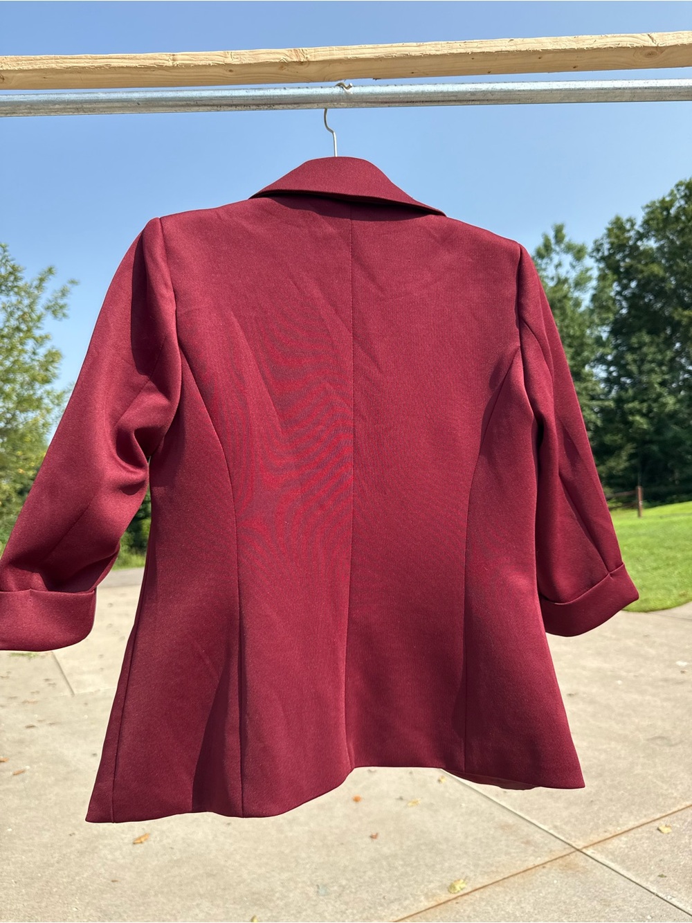 Women's Burgundy Blazer Jacket - With Cropped Sleeves - Picture 3 of 3